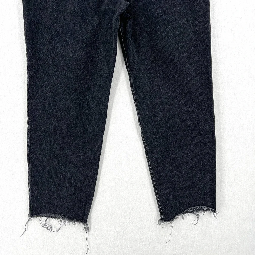 ABERCROMBIE & FITCH Mom Jeans Womens 27 4 Black High Rise Paperbag Tapered Raw - Picture 7 of 14